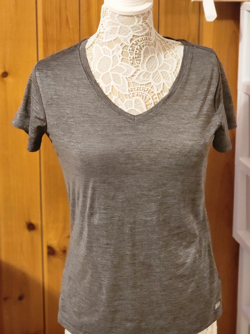 Charcoal Heather Space Dye Tech Stretch Active V-Neck Tee